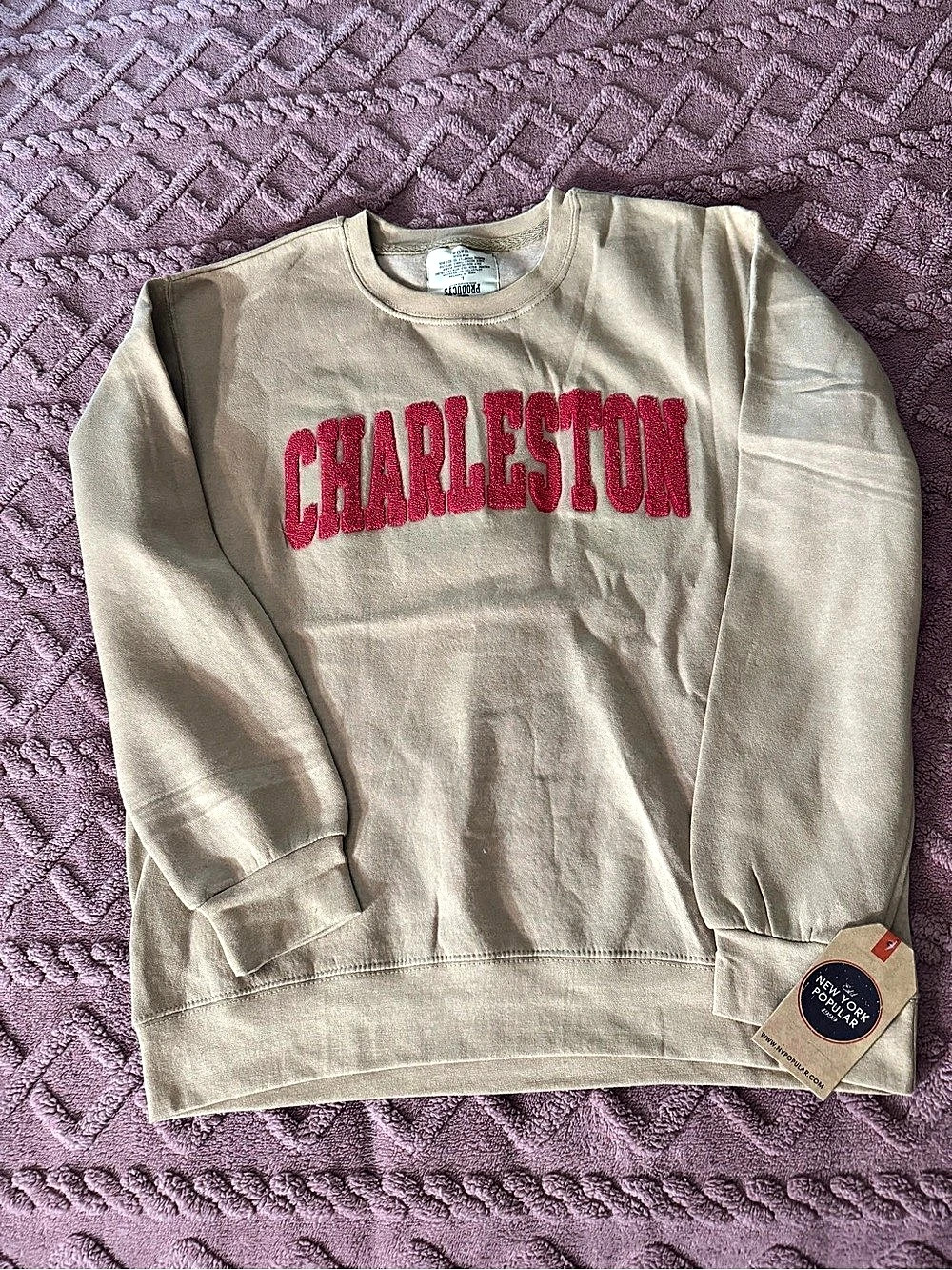 New York Popular Charleston Chenille Lettering Crewneck Sweatshirt Crewneck